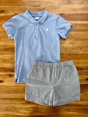 Edgehill Collection Boys Blue Knit Polo & Gingham Shorts Set 6 Classic Preppy
